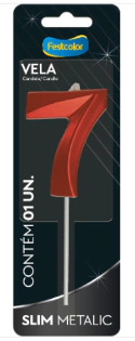 VELA SLIM METALLIC VERMELHA NÚMERO 7 - 01 UNIDADE