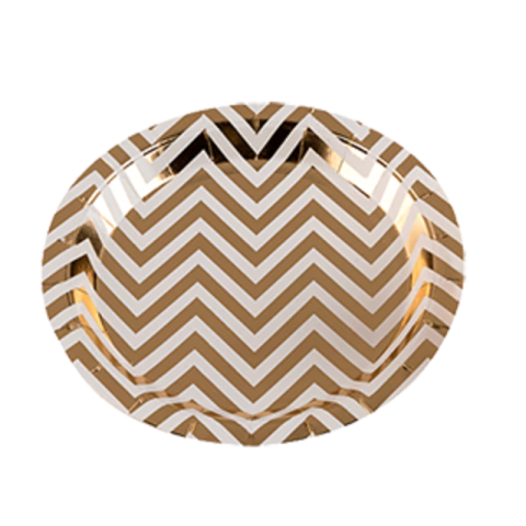 PRATO DE PAPEL CHEVRON DOURADO C/10 - 01 UNIDADE