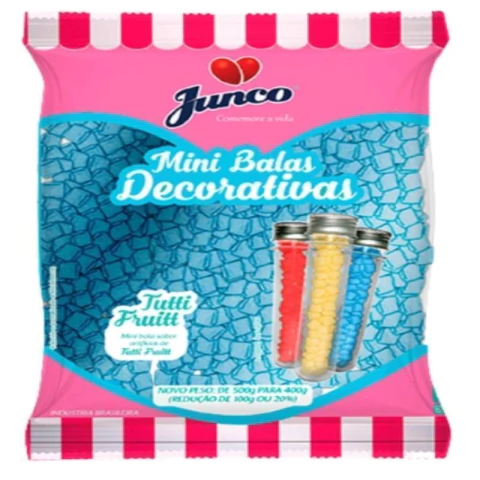 MINI BALA DECORATIVA AZUL/TUTTI FRUTTI - 01 UNIDADE