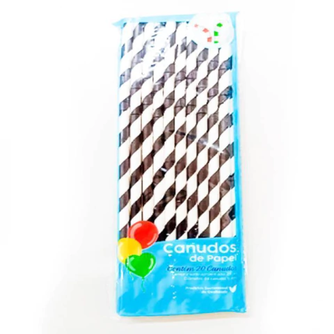 CANUDO DE PAPEL DOBRÁVEL LISTRADO C/20 UNIDADES PRETO - 01 UNIDADE
