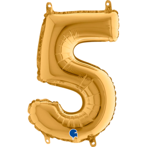 BALÃO METALIZADO NÚMERO 5 OURO 14" - 01 UNIDADE