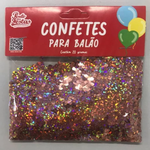 CONFETE PARA BALÃO HOGRÁFICO HEXAGONAL 20G OURO ROSE - 01 UNIDADE