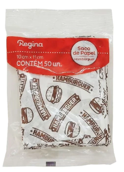 SACO PAPEL ESTAMPADO HAMBURGUER TAMANHO P COM 50 UNIDADES - 01 UNIDADE
