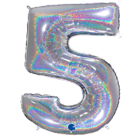 BALÃO METALIZADO NÚMERO 5 HOLOGLITTER PRATA 40" - 01 UNIDADE