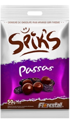 DRAGEAS DE CHOCOLATE SPIKS MEIO AMARGO COM PASSAS DE UVA 500G 10 UNIDADES DE 50G - 01 UNIDADE