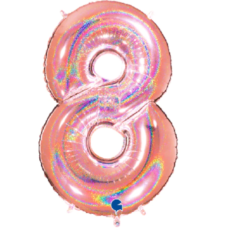 BALÃO METALIZADO NÚMERO 8 HOLOGLITTER ROSE GOLD 40" - 01 UNIDADE