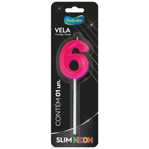 VELA SLIM NEON PINK NÚMERO 6 - 01 UNIDADE