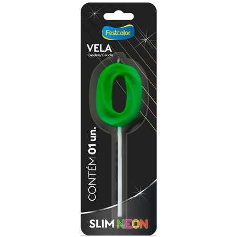 VELA SLIM NEON VERDE NÚMERO 0 - 01 UNIDADE