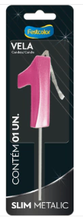 VELA SLIM METALLIC PINK Nº 1 - 01 UNIDADE