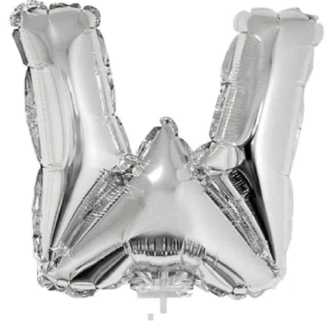 BALÃO METALIZADO DE VARETA LETRA W PRATA 16" - 01 UNIDADE