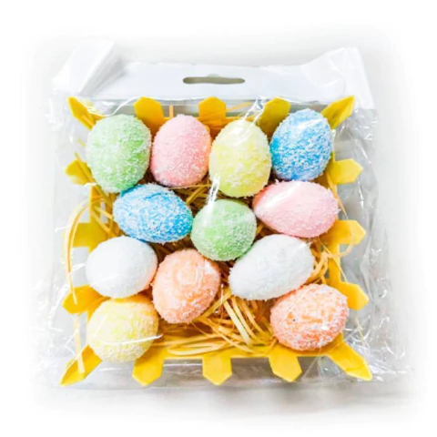 MINI CESTA OVO DECORATIVO VELUDO 3X4CM COM 12 PEÇAS - 01 UNIDADE