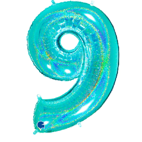 BALÃO METALIZADO NÚMERO 9 HOLOGLITTER TIFFANY 40" - 01 UNIDADE