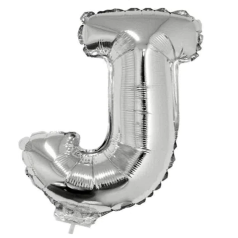 BALÃO METALIZADO DE VARETA LETRA J PRATA 16" - 01 UNIDADE