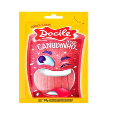 BALA CANUDINHO MORANGO ÁCIDO 70g - 01 UNIDADE