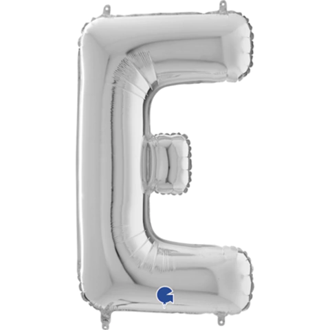 BALÃO METALIZADO LETRA E PRATA 26" - 01 UNIDADE