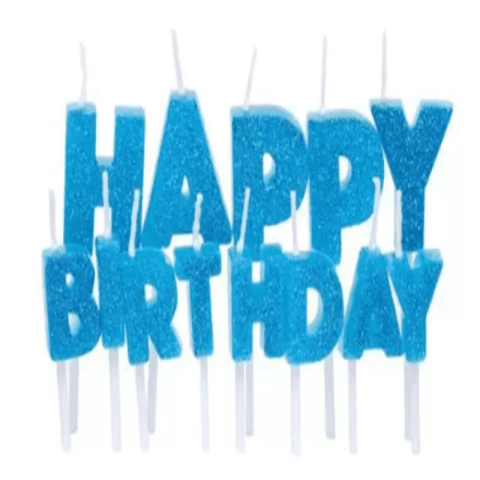 VELA LETRAS HAPPY BIRTHDAY GLITTER AZUL CLARO - 01 UNIDADE