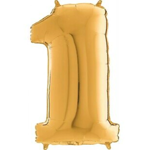 BALÃO METALIZADO NÚMEROS OURO N°1 26" - 01 UNIDADE