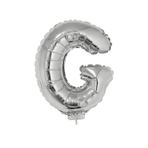 BALÃO METALIZADO DE VARETA LETRA G PRATA 16" - 01 UNIDADE