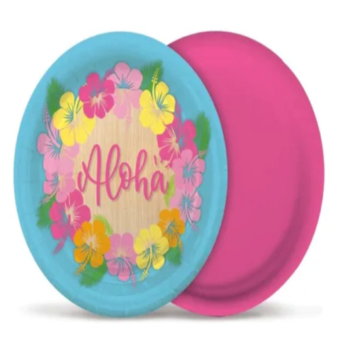 PRATO DE PAPEL REDONDO FESTA HAVAIANA 18CM C/08 UNIDADES - 01 UNIDADE