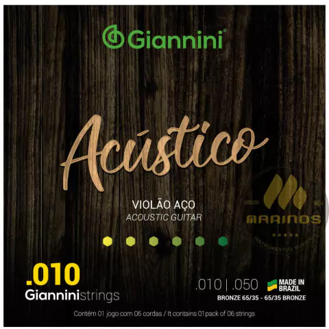 Encordoamento GIANNINI Violão Aço Acústico 010 GESWAM