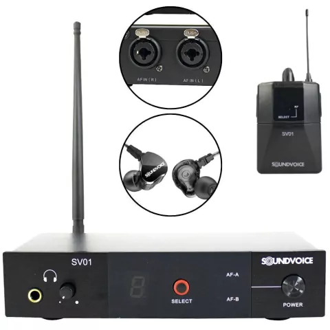 Retorno de Palco SOUNDVOICE In-Ear Sem Fio com Fone de Ouvido SV-01