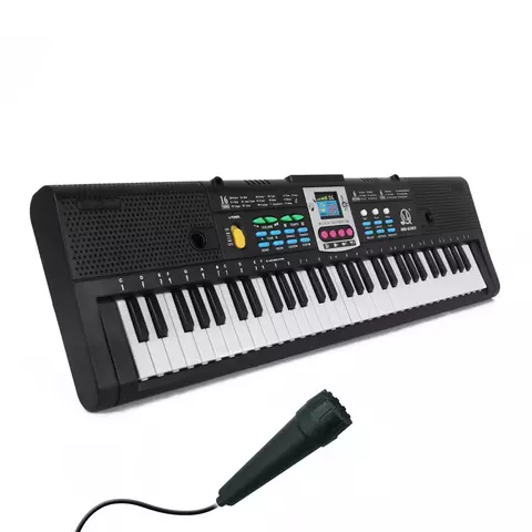 Teclado Musical Infantil 61 Teclas Piano Elétrico Digital com Microfone, Ritmos e Funções Educativas para Estudante