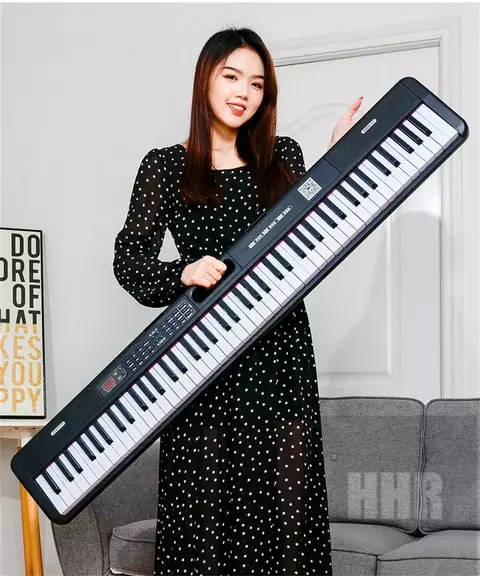 Teclado Piano Digital Portátil 88 Teclas Multifuncional para Iniciante com Ritmos, Funções Educativas e Acessórios