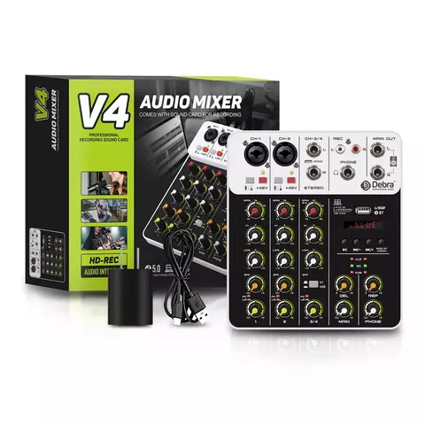 Mixer de Áudio 4 ou 8 Canais Bluetooth Efeitos Phantom Power Gravação USB PC Console DJ Mesa de Som Profissional