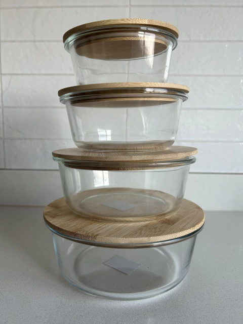 RECIPIENTE HERMETICO VIDRIO REDONDO - TAPA BAMBOO - comprar online