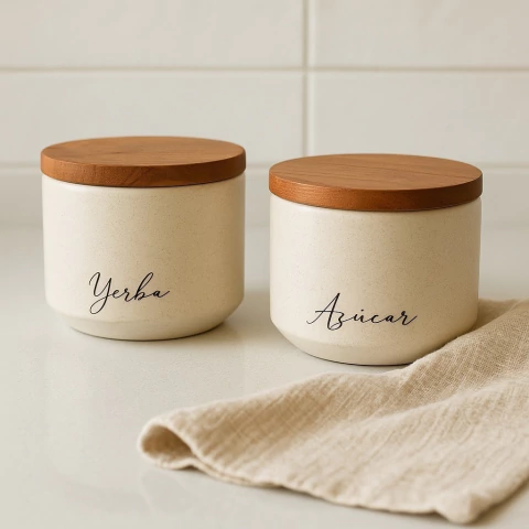 Set Yerbera y Azucarera - Cerámica y algarrobo - comprar online