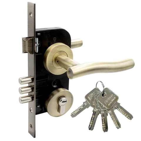 Cerradura manija soprano tide laton antiguo 3 bulones 70mm reversible SPP - comprar en línea