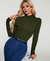 Blusa de gola alta canelada verde militar