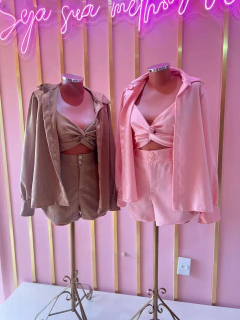 Conjunto 3 peças social Linho Rosa 38/40