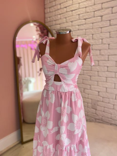 Vestido Longo Alça amarração Floral Rosa PP-36 na internet