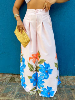 Calça Pantalona Floral azul e laranja 38-42/44 - comprar online