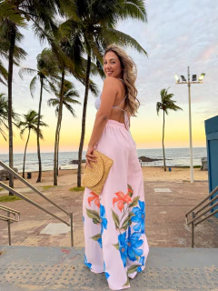 Calça Pantalona Floral azul e laranja 38-42/44 na internet