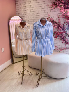 Conj. Listras blusa + short saia pinça Azul- 38 - comprar online