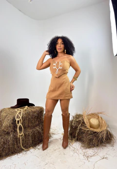 Conj. Cropped Corset Marrom 38/40