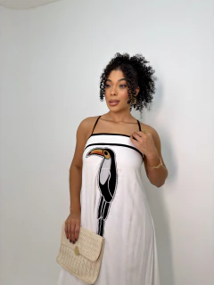 Vestido Tucano Off white com viés preto 38/40 - Talu