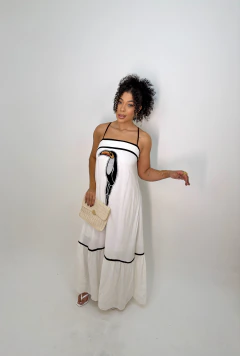 Vestido Tucano Off white com viés preto 38/40 na internet