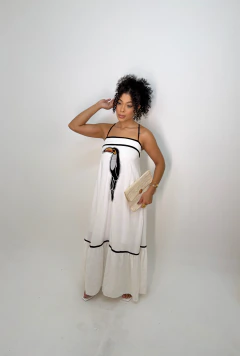 Vestido Tucano Off white com viés preto 38/40