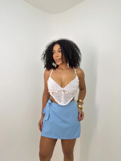 Short saia Amarração Lateral em Linho Fake Azul -38/40 - comprar online