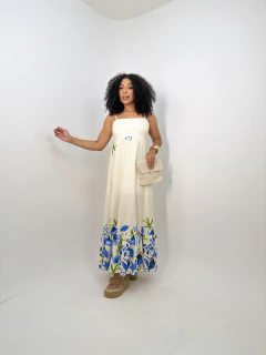 Vestido Longo Barrado Coqueir azul 38/42 - comprar online