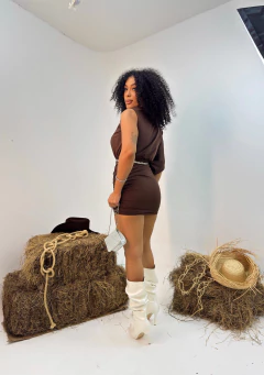 Vestido Poliamida Unilateral Marrom e Preto 36/40 - comprar online