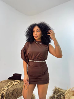Vestido Poliamida Unilateral Marrom e Preto 36/40 - loja online