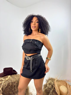 Conj. short saia cropped fivela preto 38/40 - comprar online