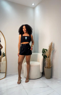 Short Linho Botões Preto (38/40)