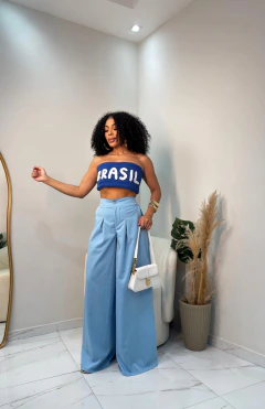 Calça Pantalona Azul Linho Fake 38/44 - comprar online