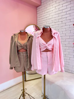 Conjunto 3 peças social Linho Rosa 38/40