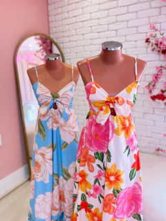 Vestido Floral Azul e Rosa 38/42 - comprar online